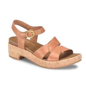 Tan Cork Platform Sandals with Gold Buckle
